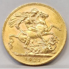 SOUTH AFRICA 1927 . SOVEREIGN . GOLD COIN . FULL DETAIL